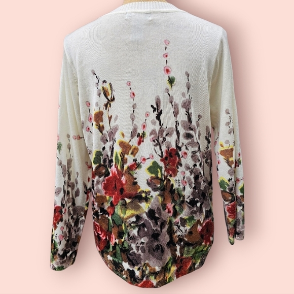 Rebecca Malone Women's Lightweight Rhinestone & Watercolor Floral Sweater,  L - Picture 4 of 5